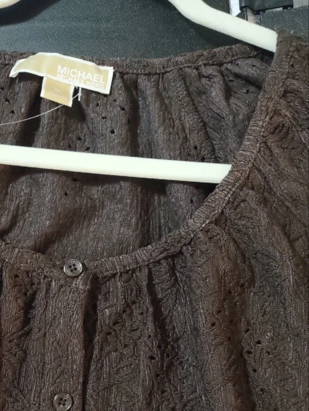 NWT Michael Kors Chocolate Brown Eyelet Button Front Blouse Medium